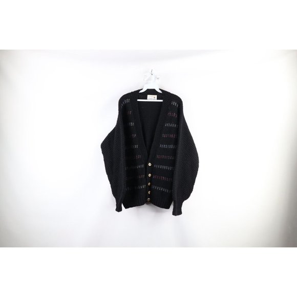 Vintage 60s Rockabilly Mens Medium Hand Knit Shetland Wool Cardigan Sweater